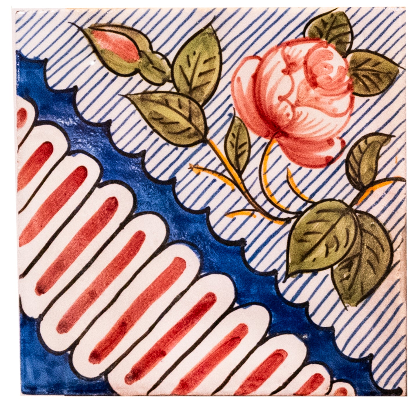 Italian Hand Painted Pink Rose Tile
