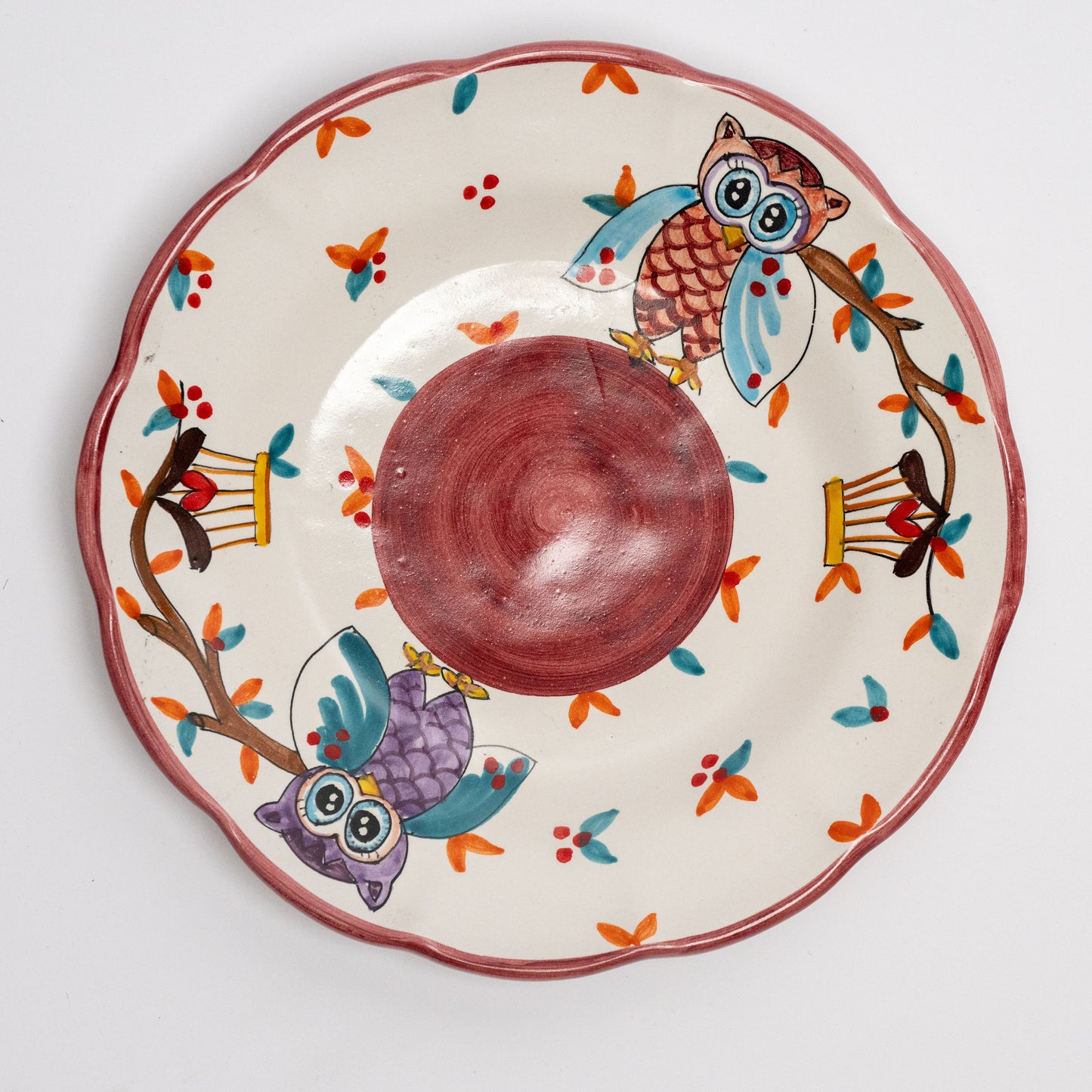 Italian Hand Painted Terracotta Owl Plate