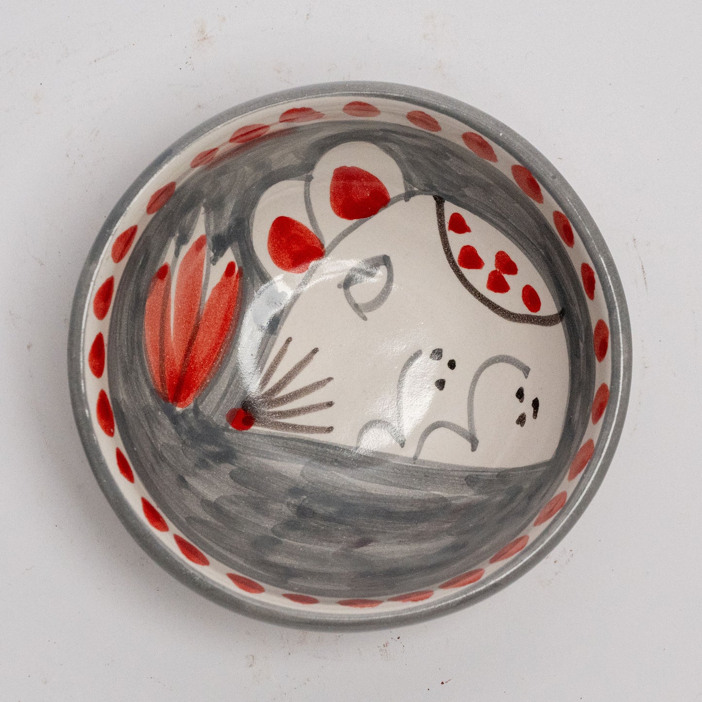 Italian Hand Painted Terracotta Mouse Bowl