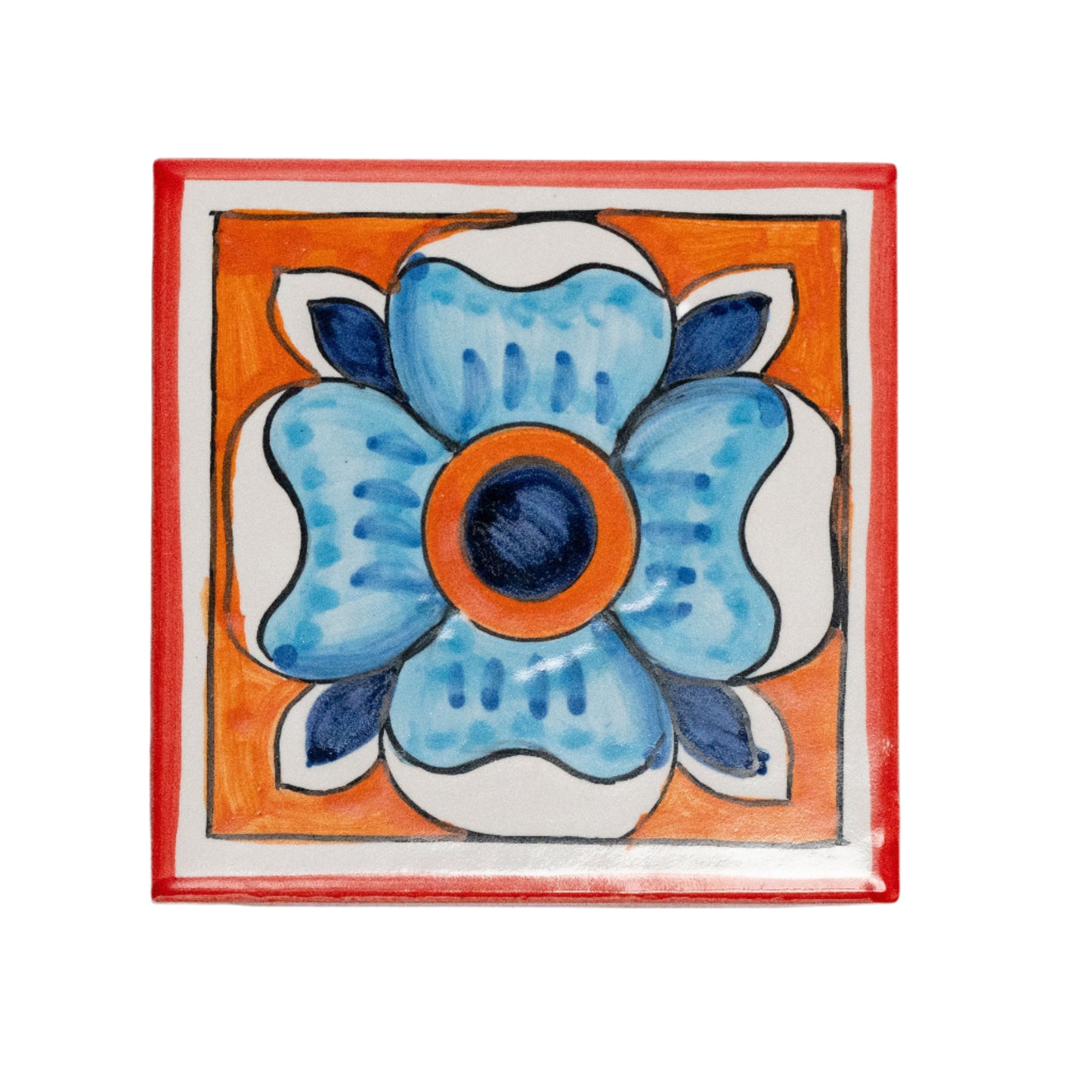 Italian Hand Painted Sky Blue Bud Tile