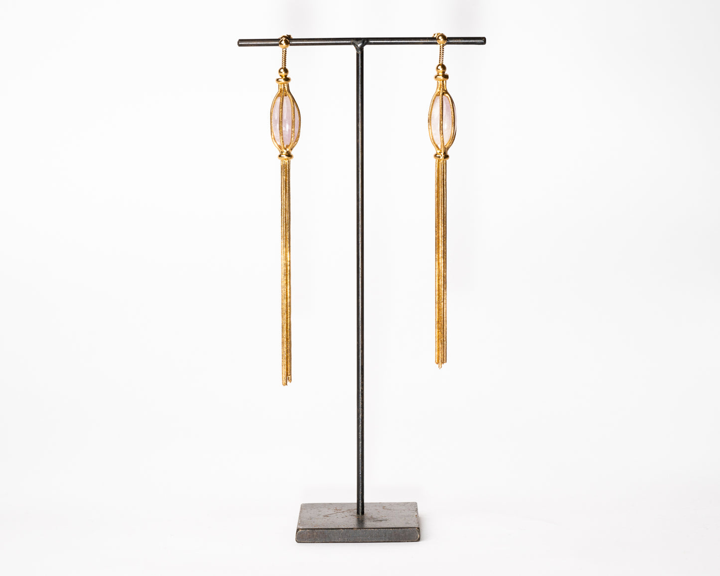 Italian Artisan Gold Rose Quartz Earrings