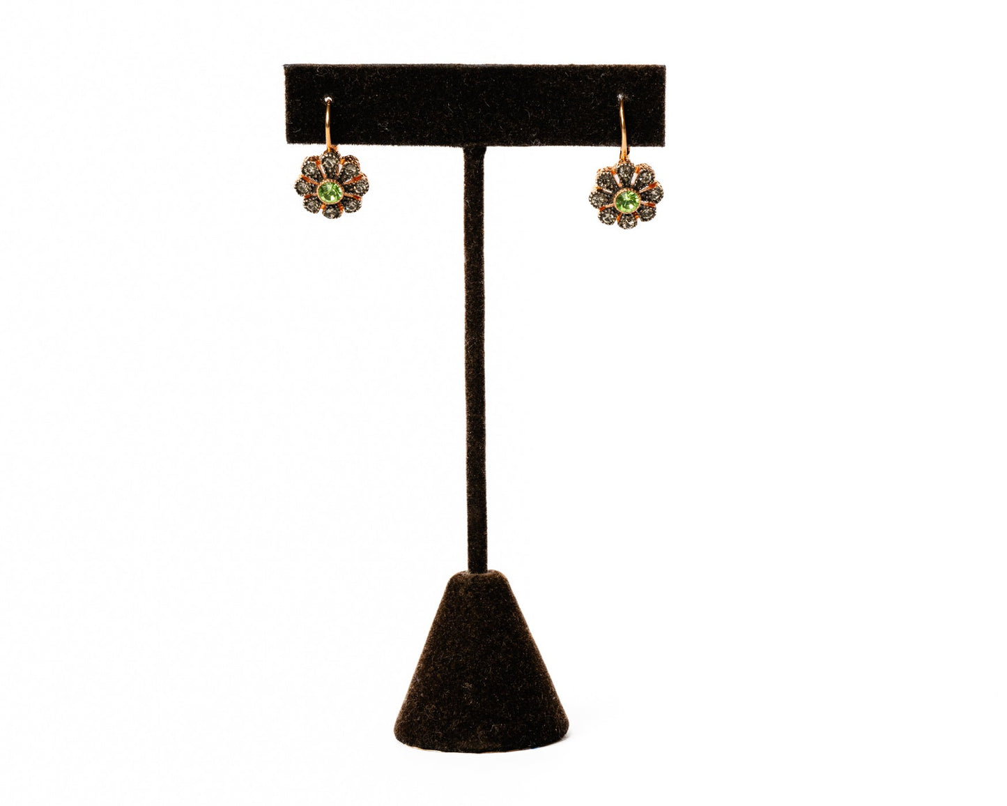 Peridot and Diamond Flower Earrings in 18K Gold