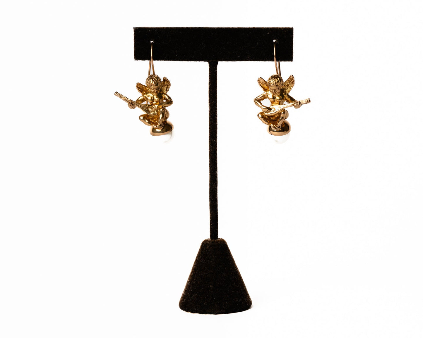 Cherub Guitar Player Earrings in 18K Gold