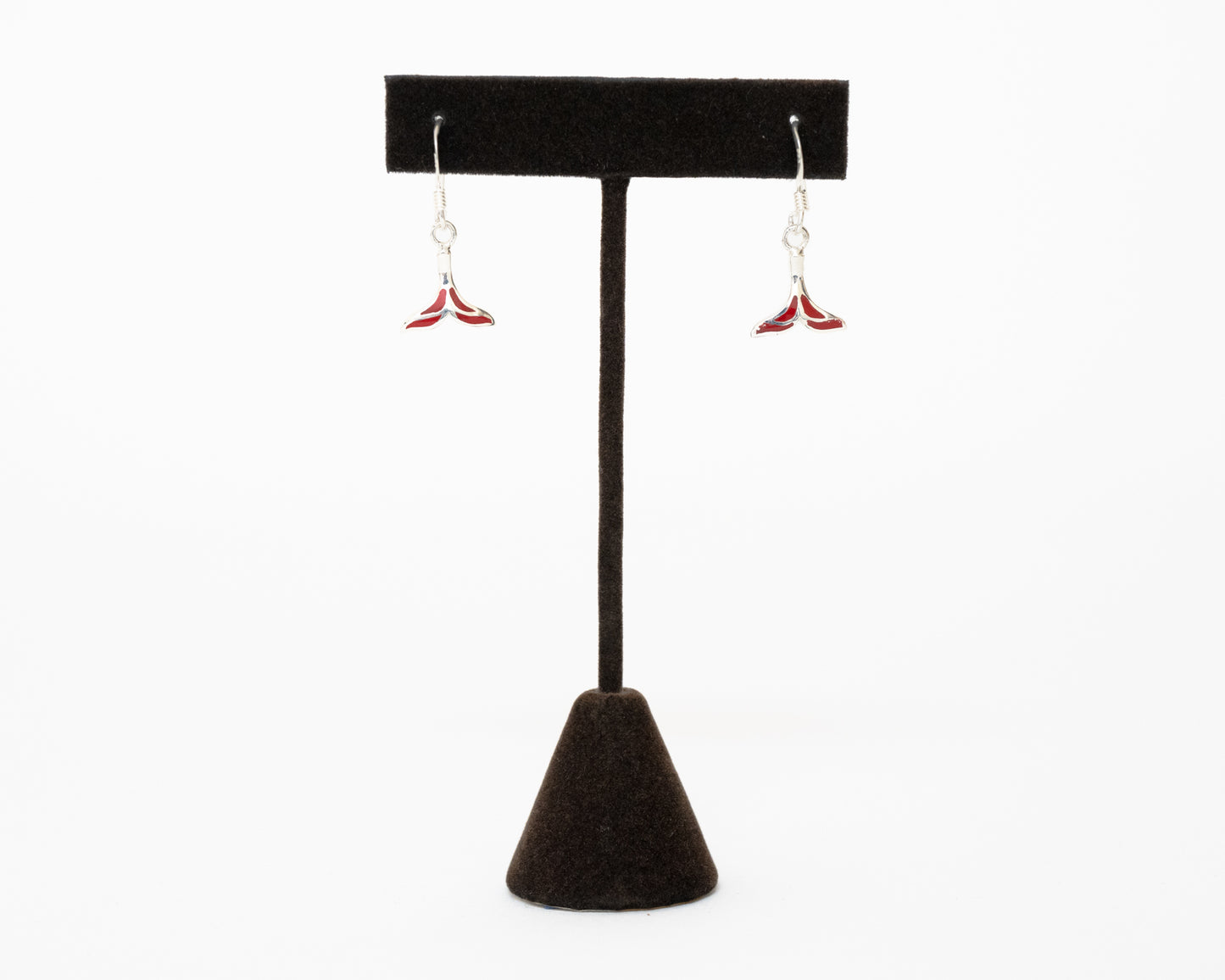 Sterling Silver Red Enameled Whale Tail Earrings