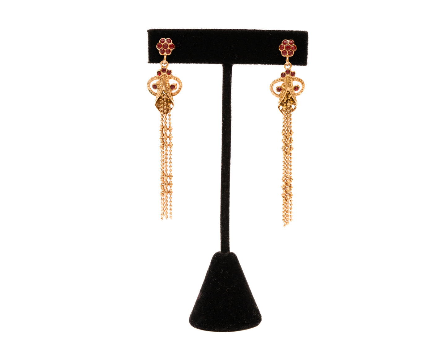 Italian Artisan Gold Ruby Petal Cascade Earrings