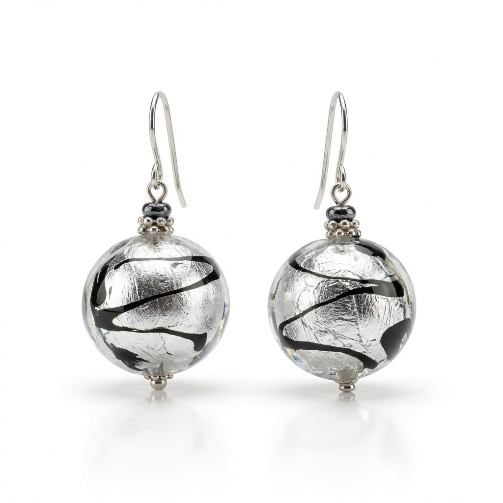 Murano Silver Swirled Glass Drop Earrings