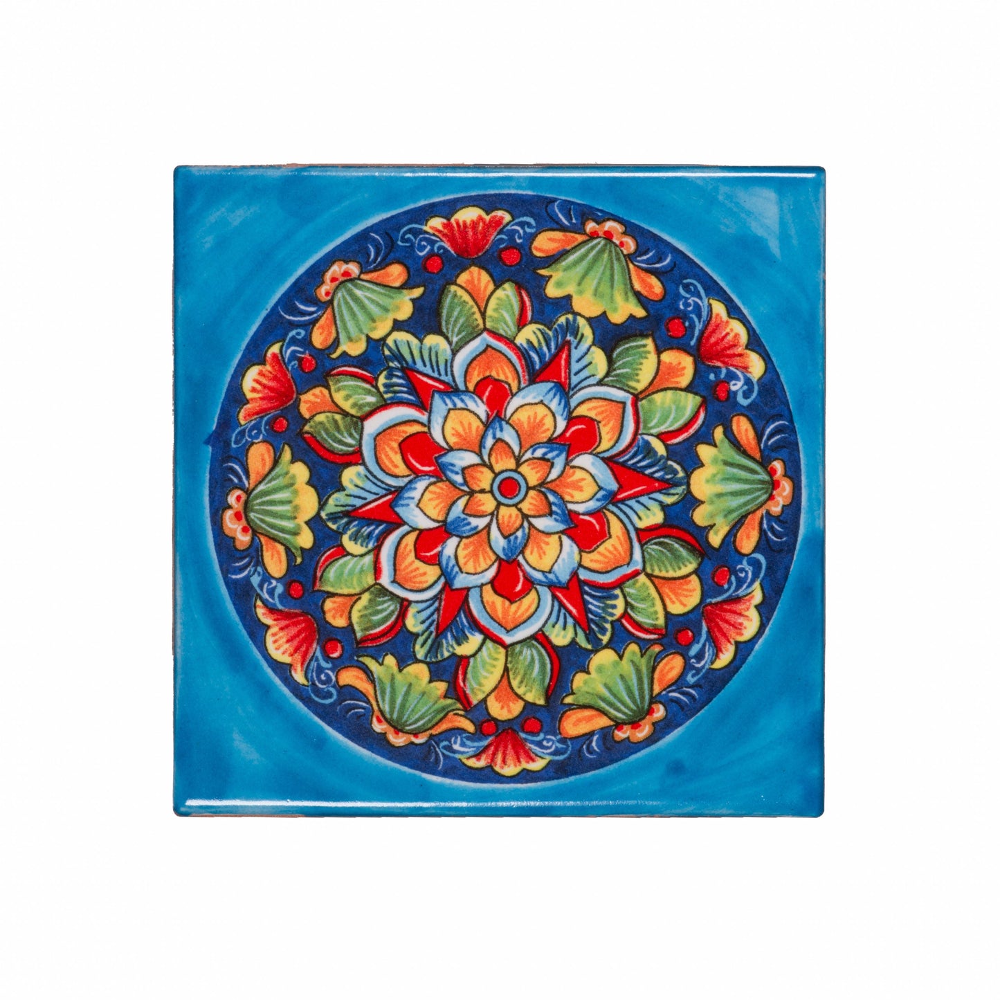 Italian Hand Painted Blue Medallion Tile