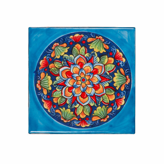Italian Hand Painted Blue Medallion Tile