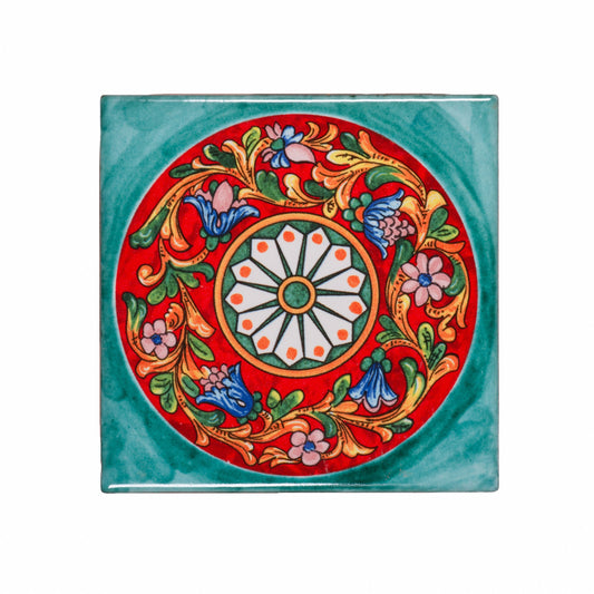 Italian Hand Painted Turquoise Daisy Tile