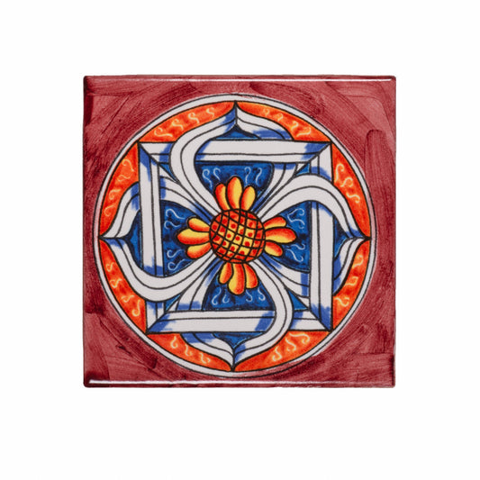 Italian Hand Painted Burgundy Cross Tile