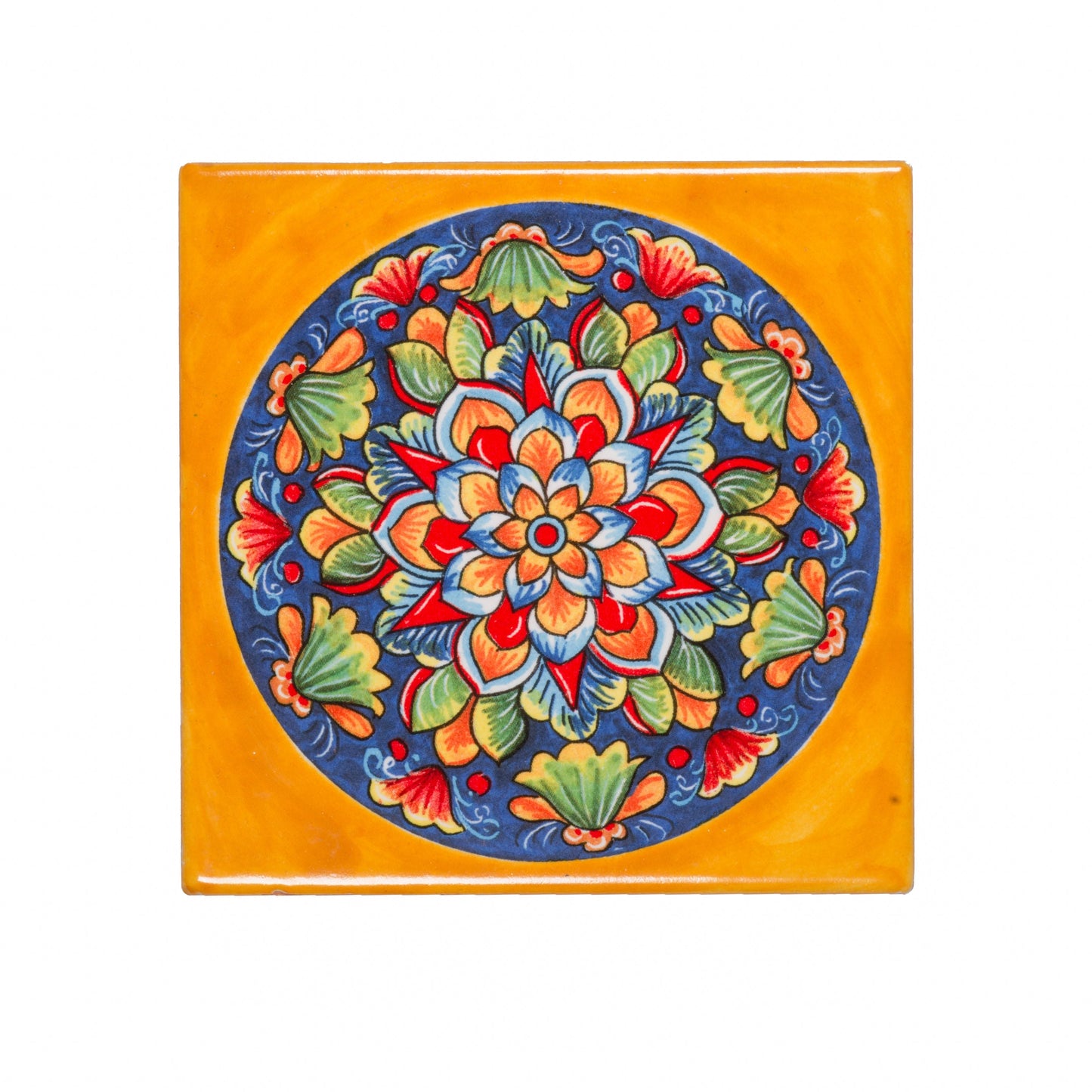 Italian Hand Painted Amber Medallion Tile
