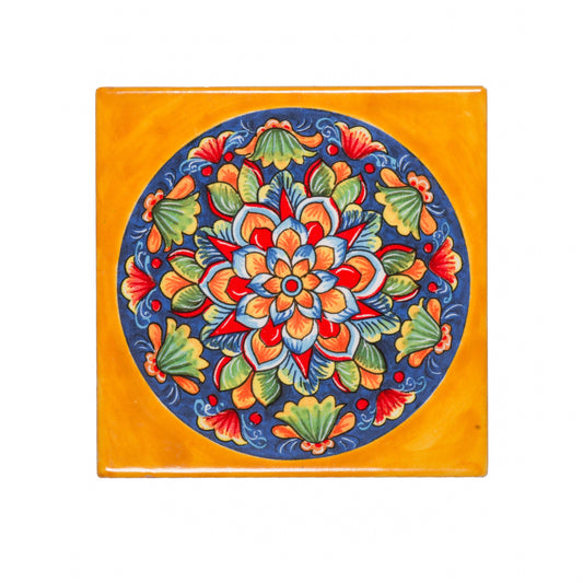 Italian Hand Painted Amber Medallion Tile