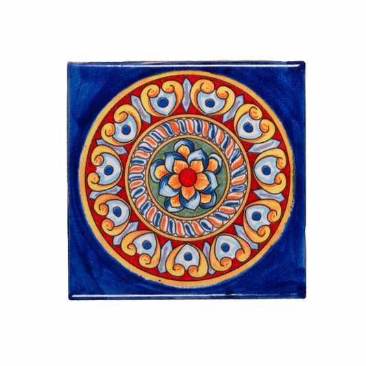 Italian Hand Painted Blue Medallion Tile