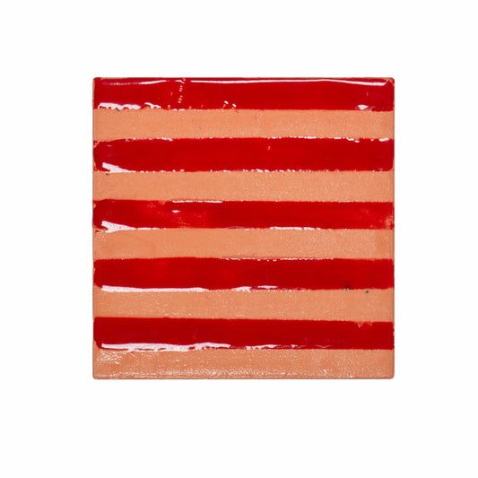 Italian Hand Painted Red Stripe Tile