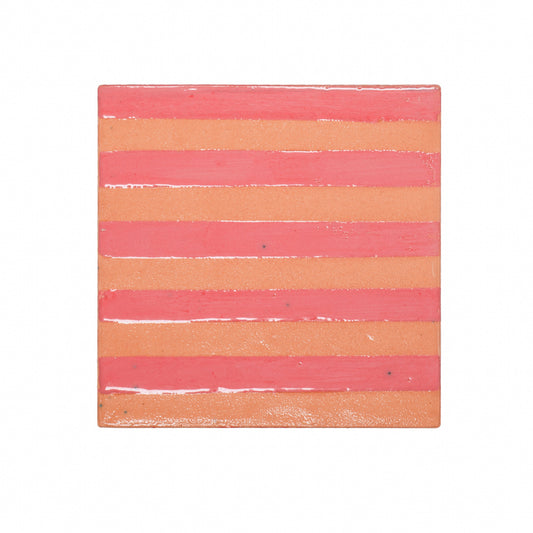 Italian Hand Painted Coral Stripe Tile