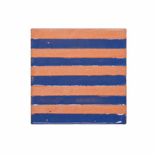 Italian Hand Painted Navy Stripe Tile