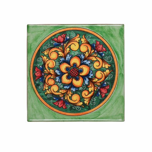 Italian Hand Painted Green Floral Tile