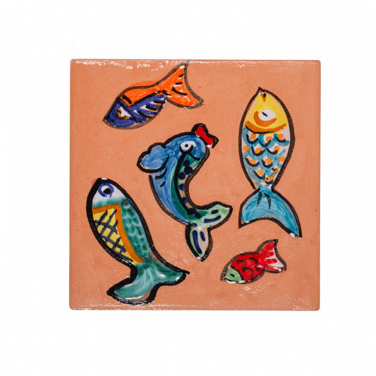 Italian Hand Painted Fish Group Tile