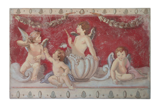 Pompeian Red Cherubs Italian Fresco