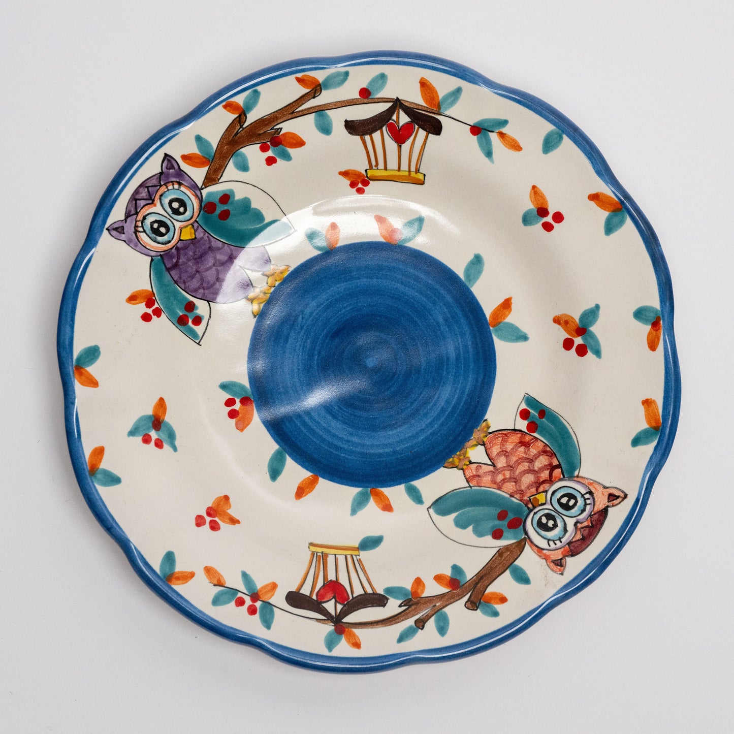 Italian Hand Painted Terracotta Owl Plate