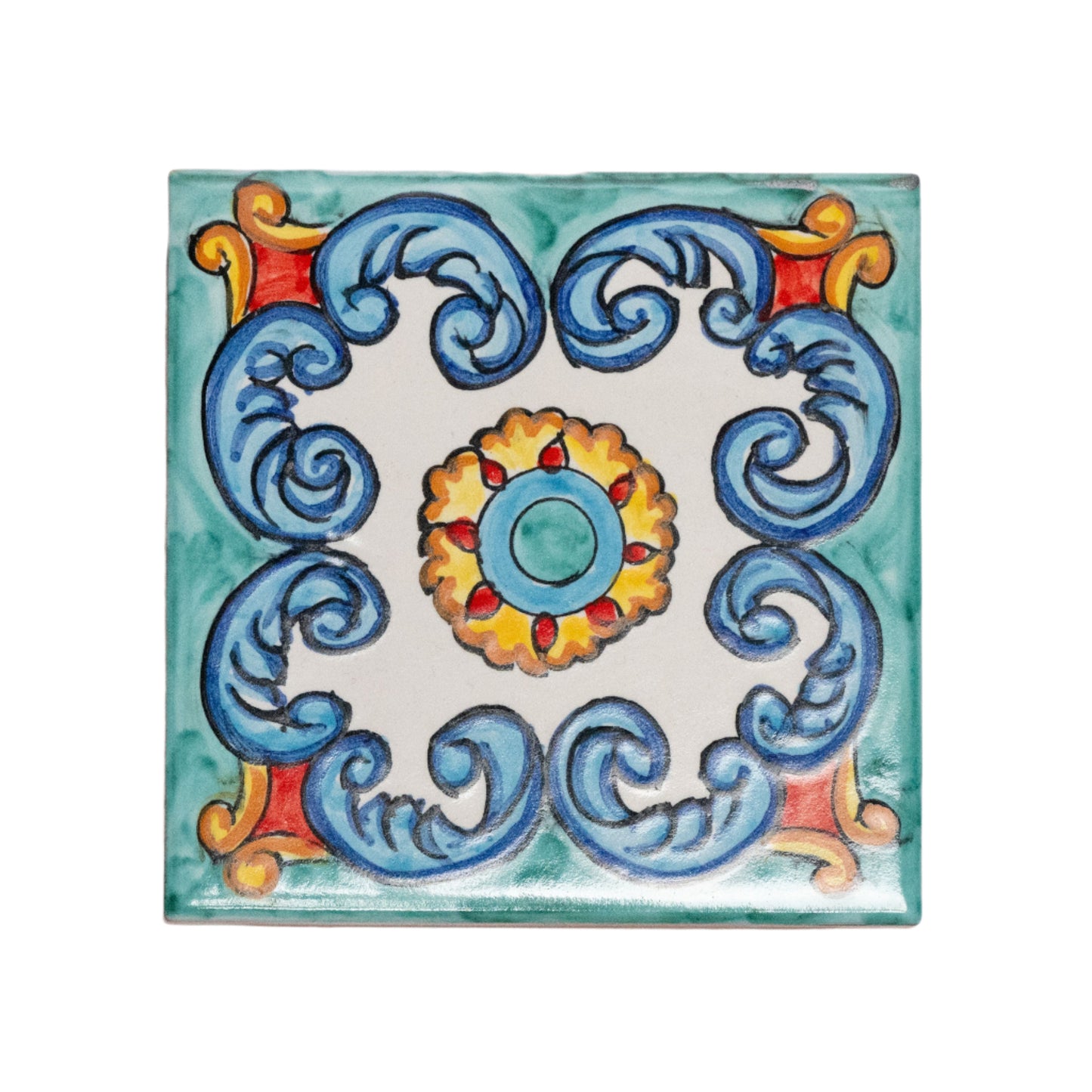 Italian Hand Painted Sunburst Tile