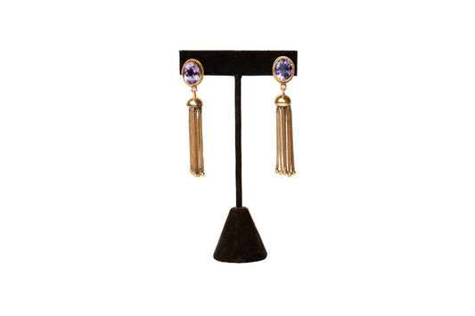 Amethyst and Gold Tassel Drop Earrings