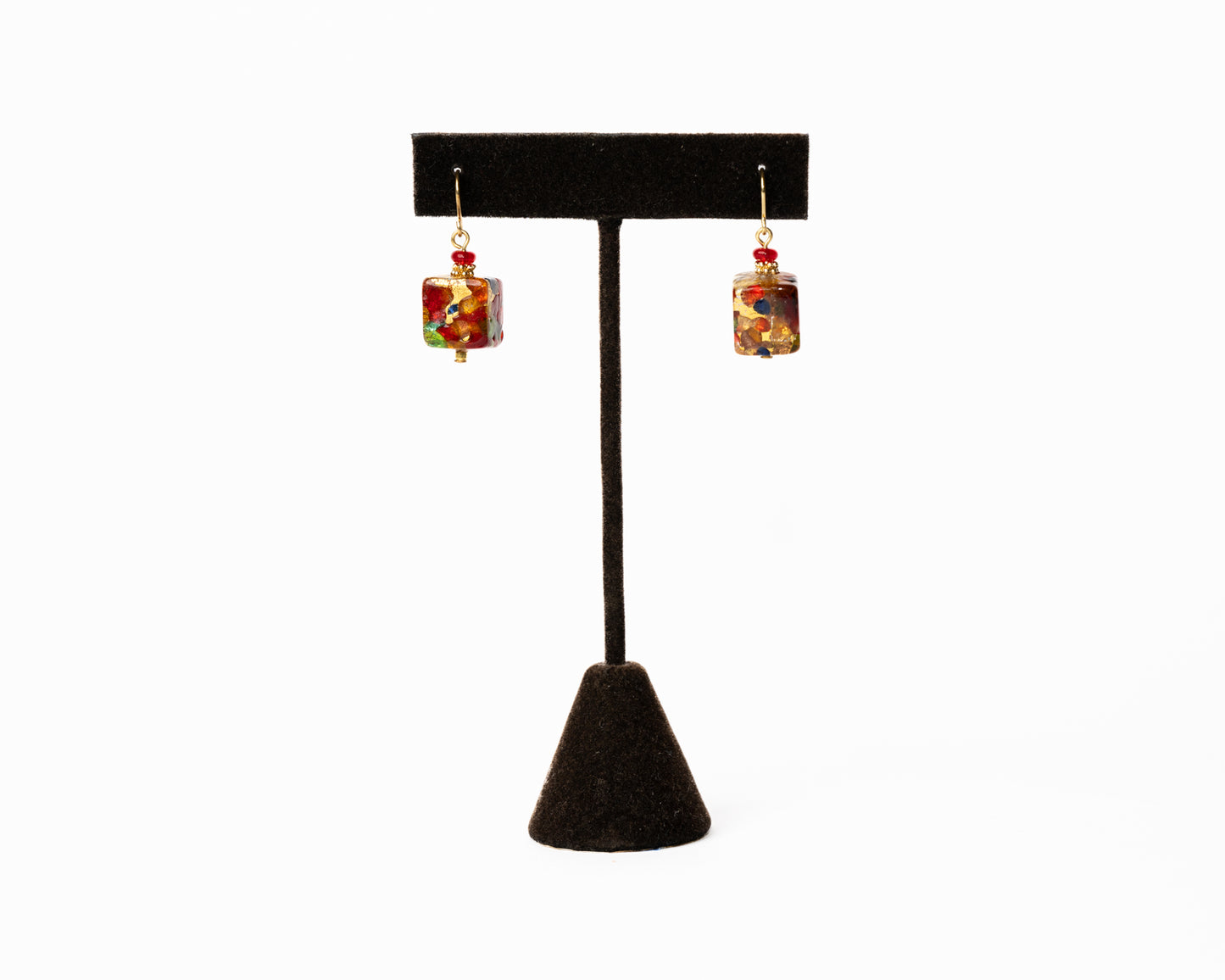 Murano Glass Squared Golden Rainbow Earrings