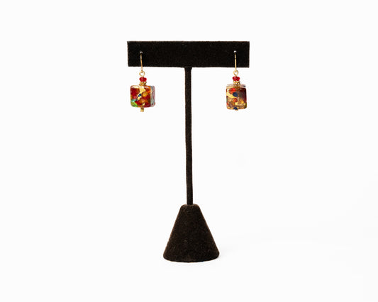 Murano Glass Squared Golden Rainbow Earrings