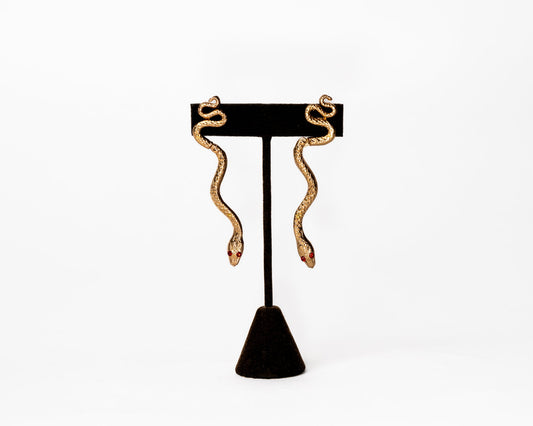 Gold Serpent Drop Earrings
