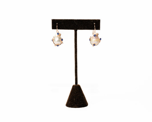 Pearl and Sapphire Cluster Earrings