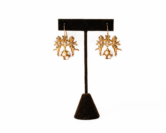 Cherub Duo Pearl Drop Earrings