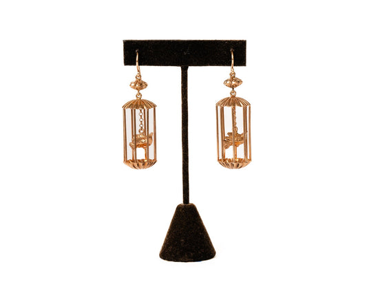 Rose Gold Bird Cage Drop Earrings
