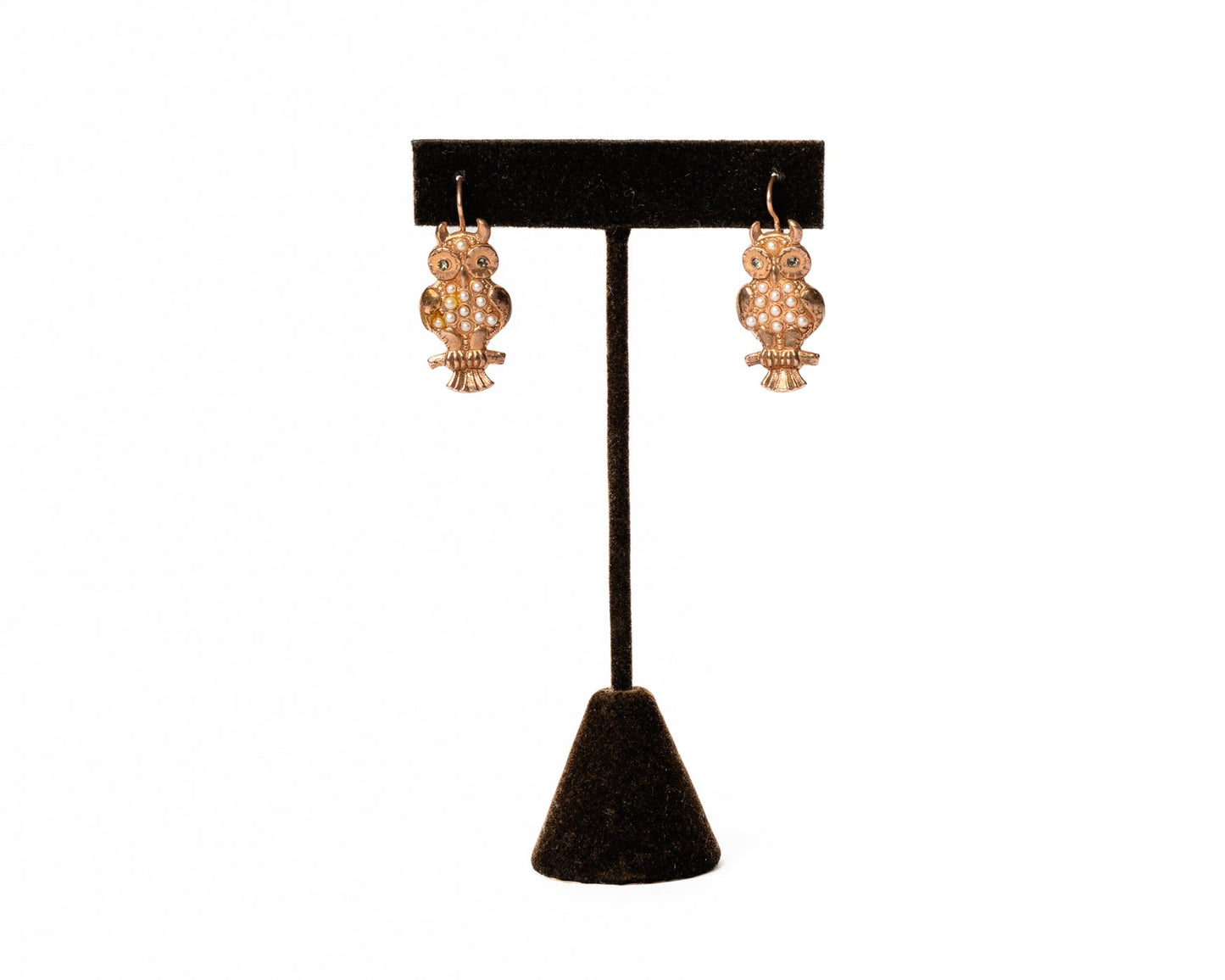 Pearl Encrusted Owl Drop Earrings