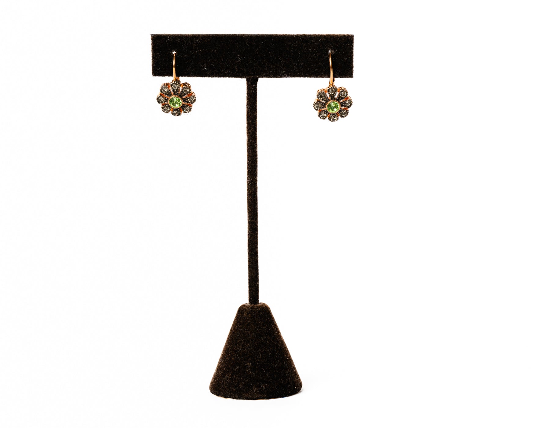 Peridot and Diamond Flower Earrings in 18K Gold