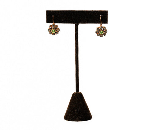 Peridot and Diamond Flower Earrings in 18K Gold