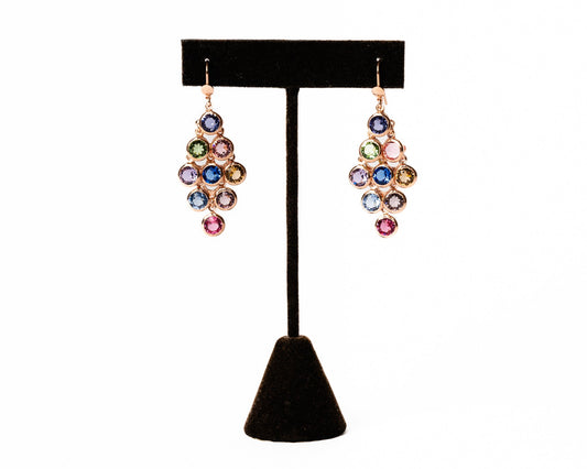 Multi-Gemstone Cascade Earrings in 18K Rose Gold