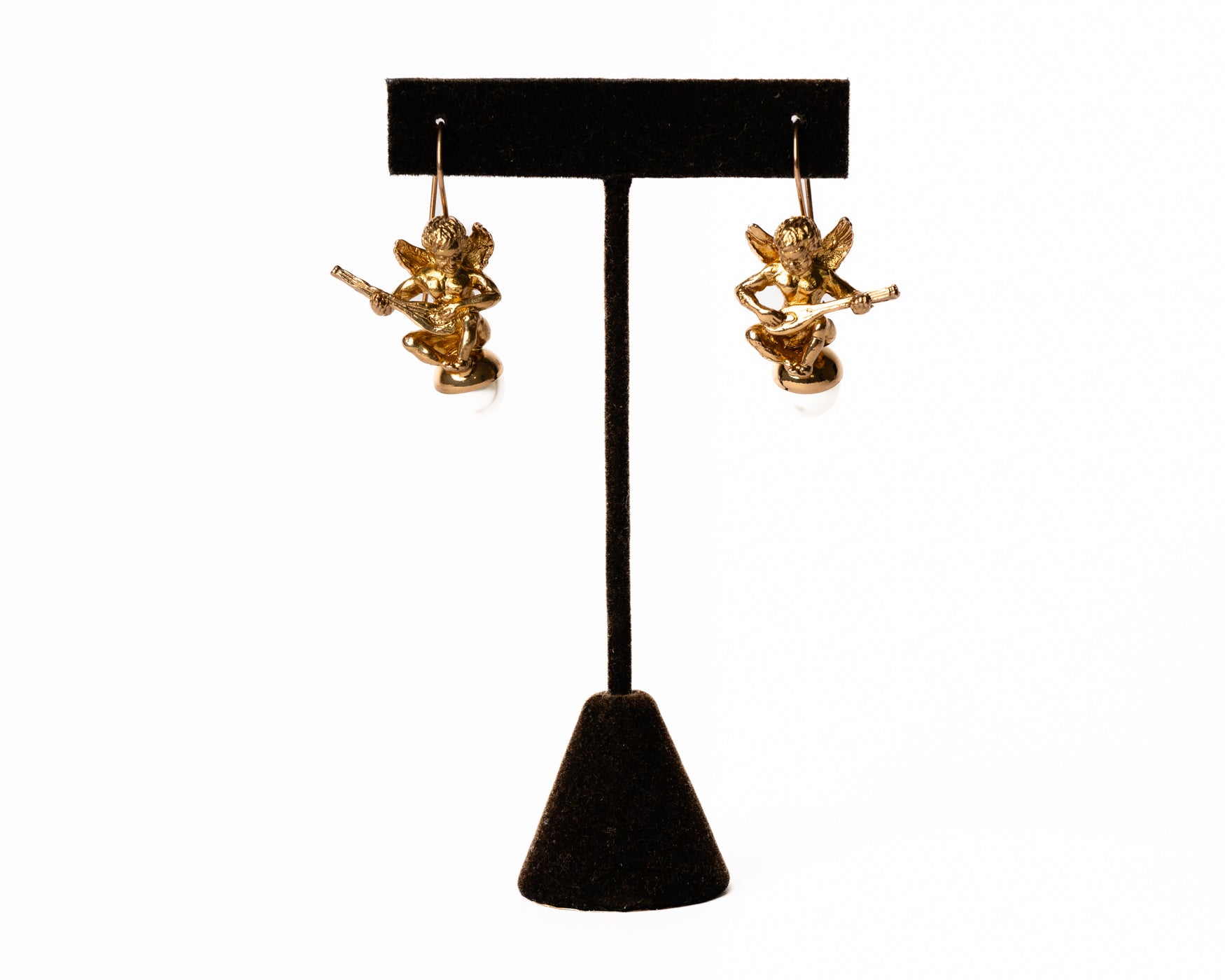 Cherub Guitar Player Earrings in 18K Gold