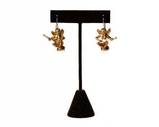 Cherub Guitar Player Earrings in 18K Gold