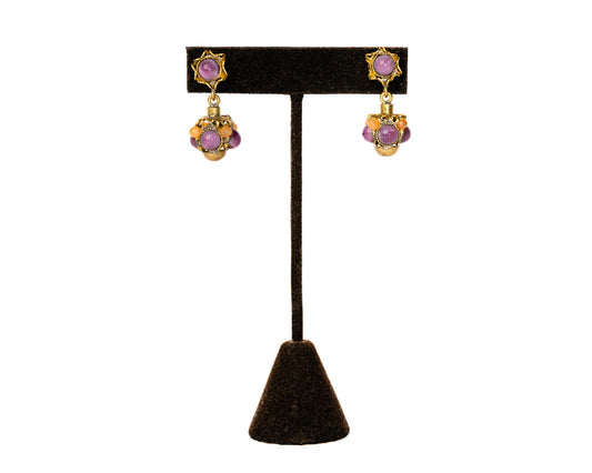 Purple Chalcedony Sunburst Drop Earrings in 18K Gold