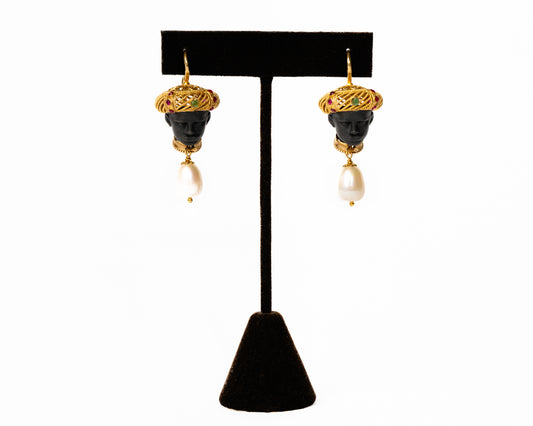 Italian Artisan Gold Testa Di Moro Earrings