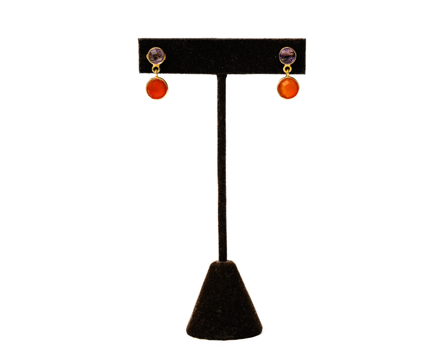 Italian Artisan Gold Amethyst & Carnelian Facet Earrings