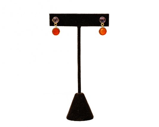 Italian Artisan Gold Amethyst & Carnelian Facet Earrings