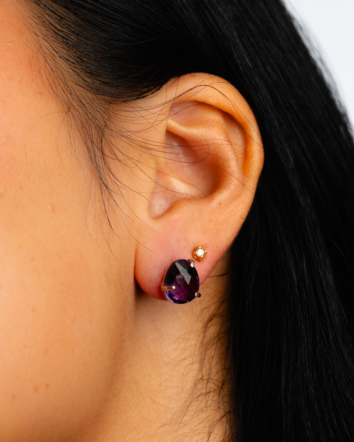 Italian Artisan Rose Gold Portuguese Cut Amethyst Stud Earrings