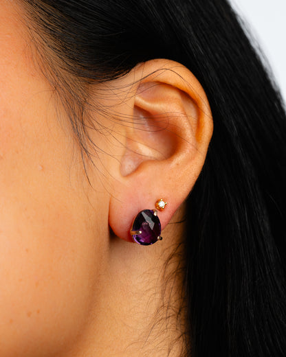 Italian Artisan Rose Gold Portuguese Cut Amethyst Stud Earrings