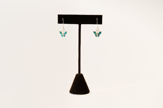 Sterling Silver Blue Enameled Butterfly Earrings