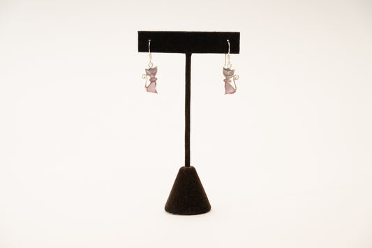 Sterling Silver Pink Mother of Pearl Cat Earrings