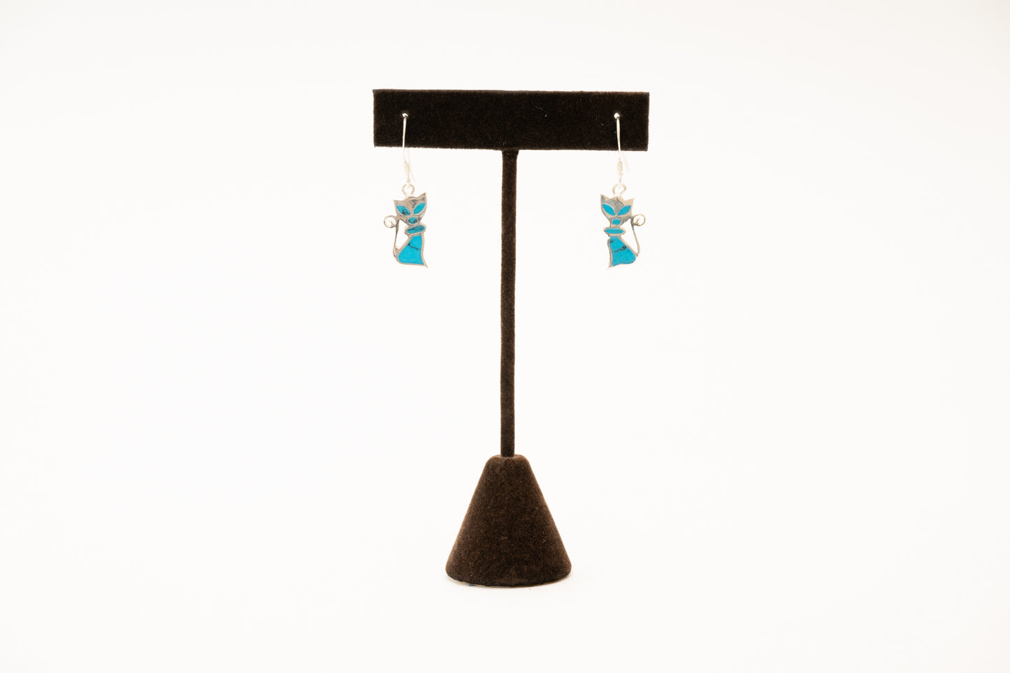 Sterling Silver Blue Enameled Cat Earrings