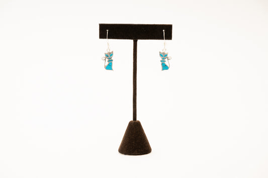 Sterling Silver Blue Enameled Cat Earrings