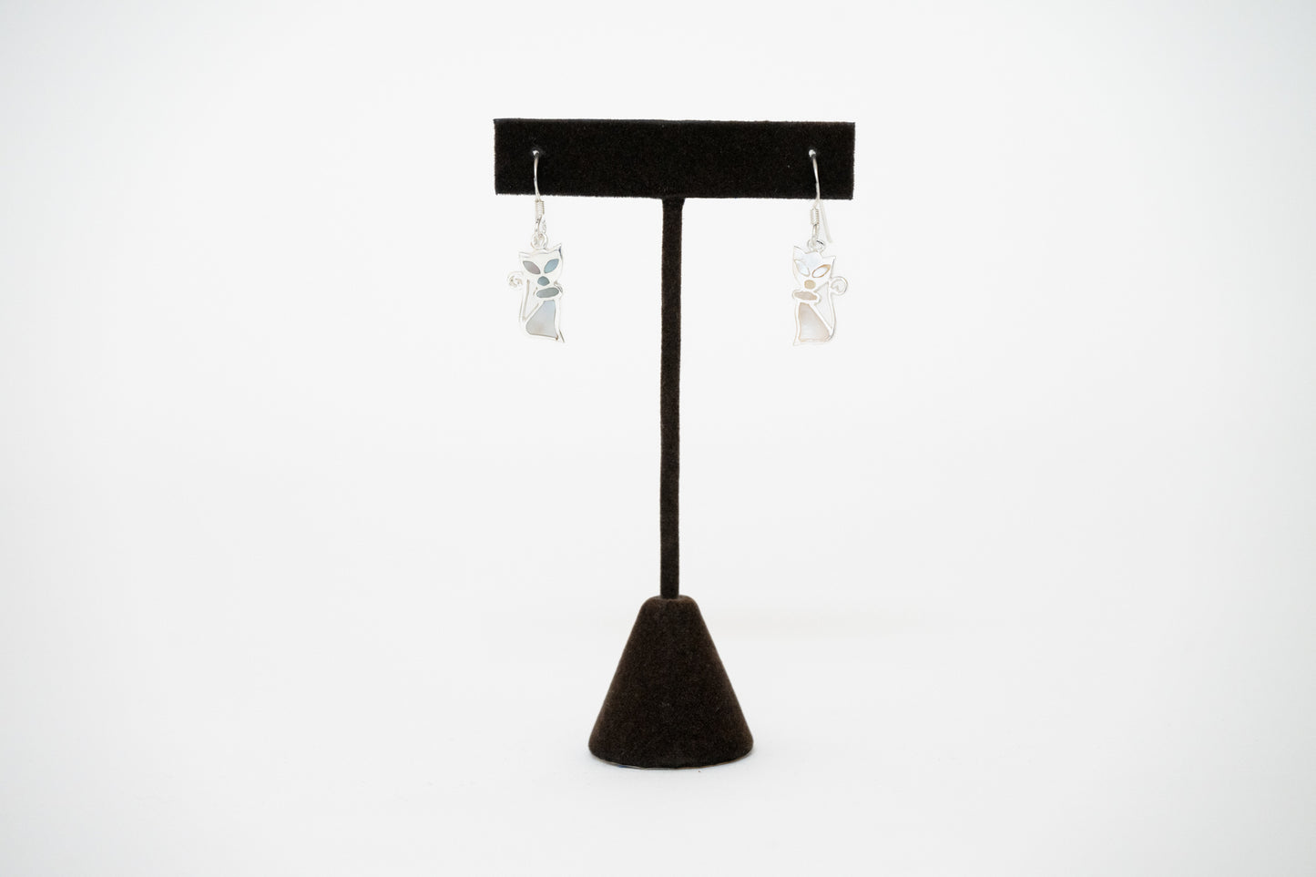 Sterling Silver Mother of Pearl Cat Earrings