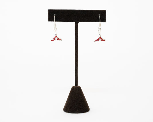 Sterling Silver Red Enameled Whale Tail Earrings